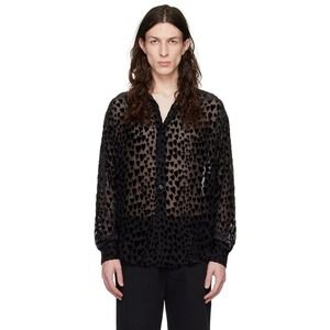 AMI Alexandre Mattiussi Black Heart Motif Button Shirt NEW Silk Blend Size 39